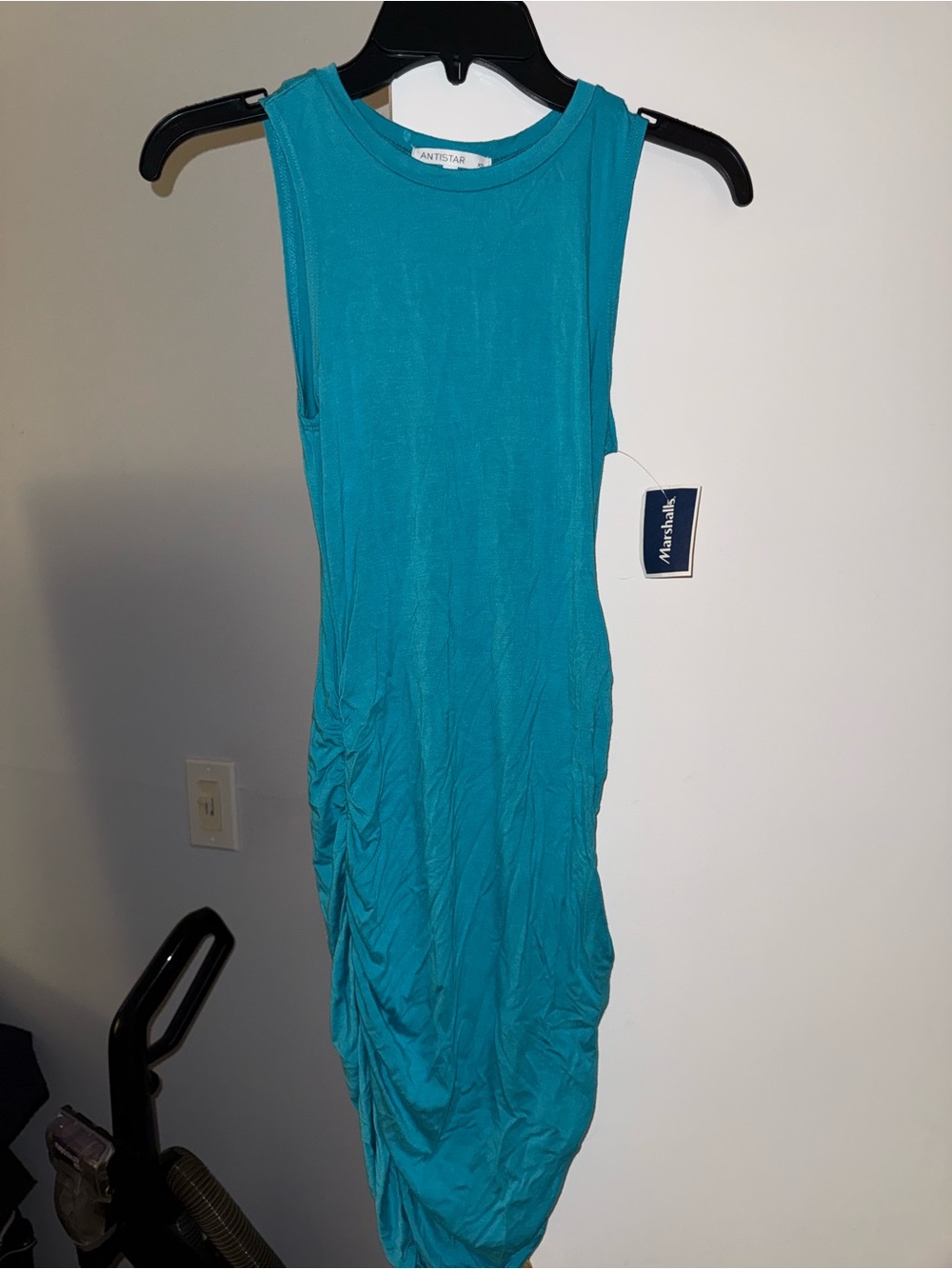 Brand New Antistar Teal Sleeveless Ruched Midi Dress